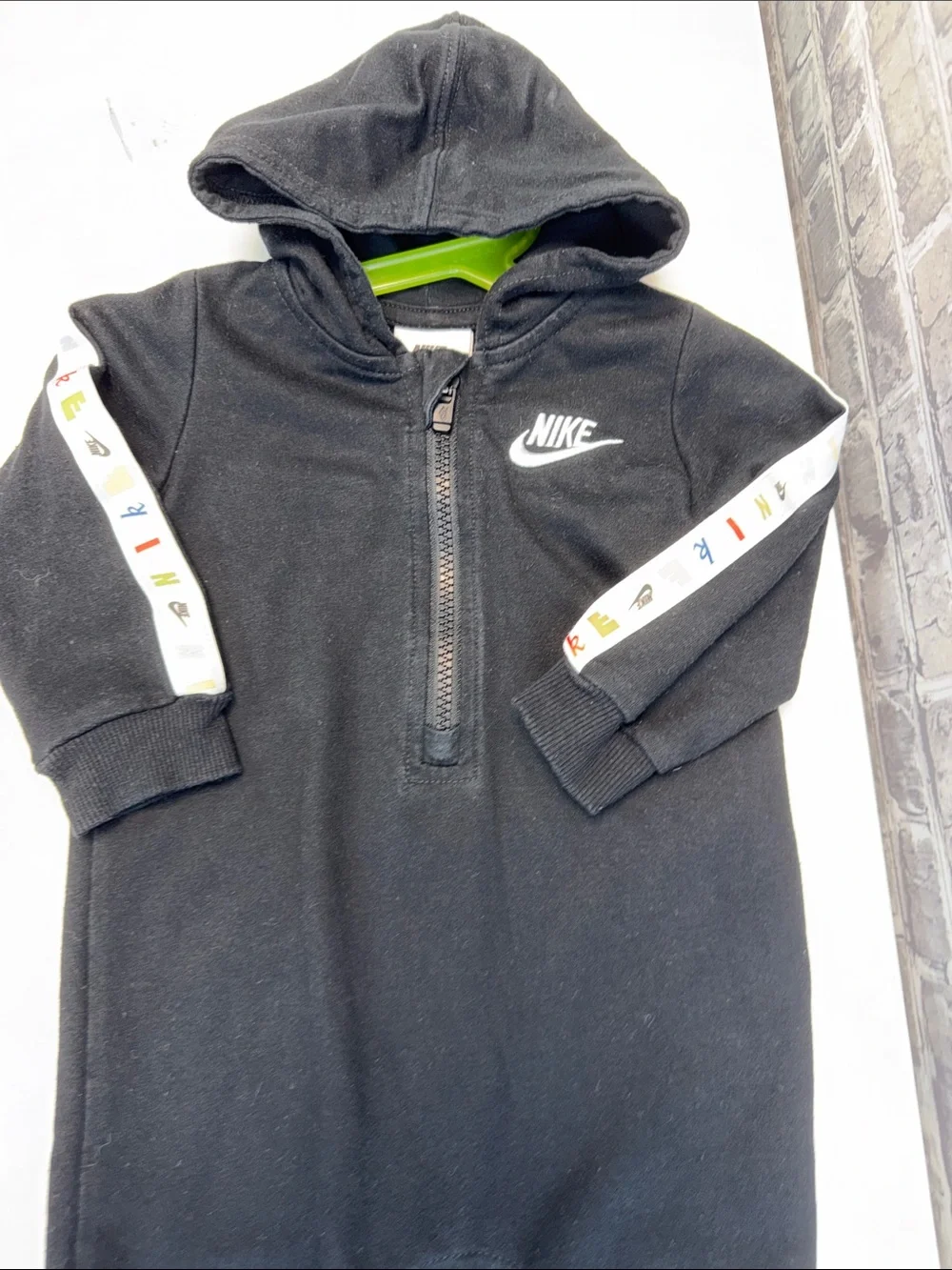 Nike Black Hooded Baby One-Piece Footie with‎ White Logo